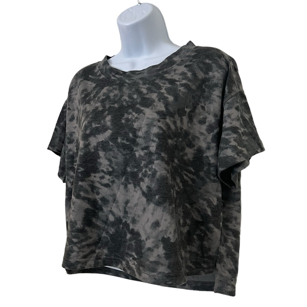 NWT Jenni Women's Gray Swirl Tie Dye Lounge Short Sleeve Crop Top - Picture 2 of 6